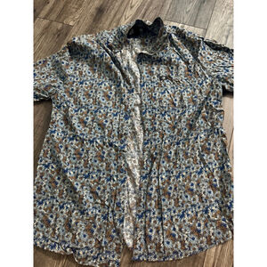IPD Size Large Blue White Brown Floral Mens Button Up Shirt